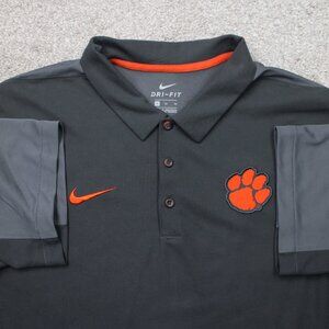 Nike Clemson Tigers Polo Shirt Mens XL Gray/Orange Dri-Fit Short Sleeve Pullover
